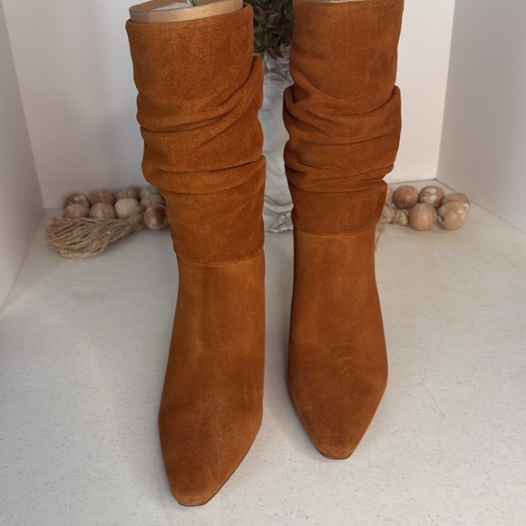 Vince Camuto Suede Ruched Mid-Shaft Boots - Skylar Size 8 Golden Walnut - Picture 9 of 13